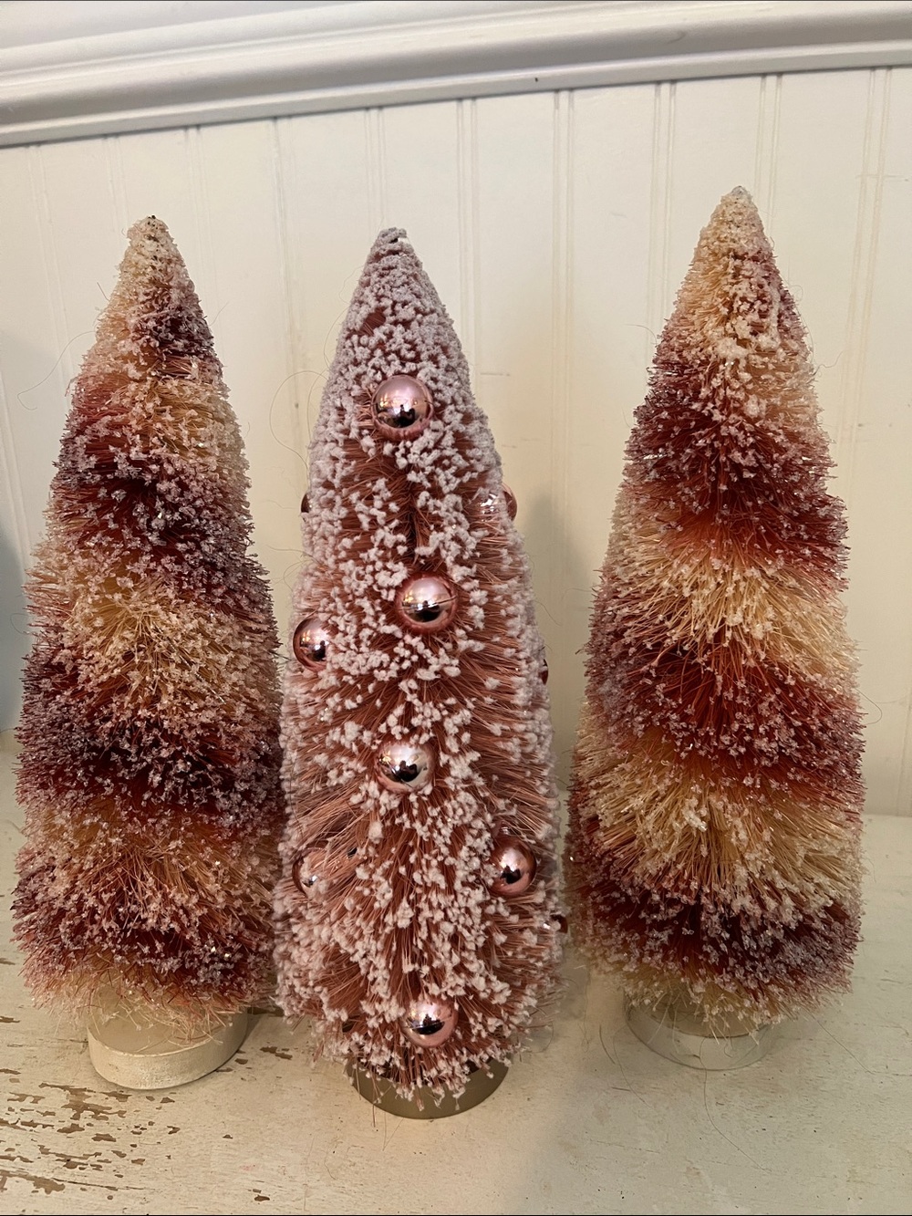 Lot 3 Pink Bottle brush Christmas trees decoration 12”